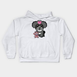 Cute schnauzer holds a teddy bear Kids Hoodie